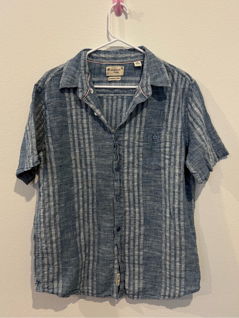 Weatherproof Men's Blue Striped Short-Sleeve Button-Down Shirt size large